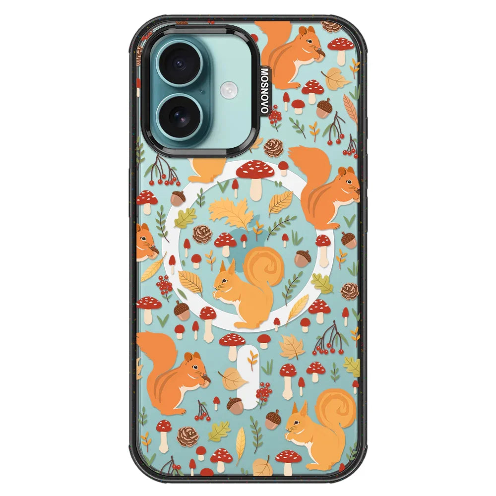Autumn Squirrel Phone Case - iPhone 16 Plus Case Clear Black ShockStone With MagSafe