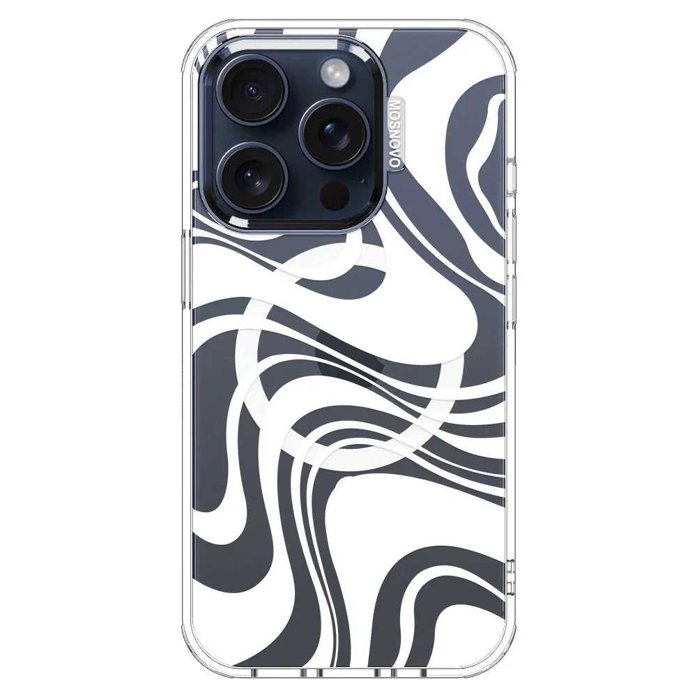 White Swirl Phone Case - iPhone 15 Pro Case Clear With MagSafe