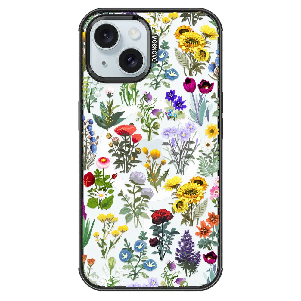 Wildflowers Phone Case - iPhone 15 Plus Case Clear Black ShockStone With MagSafe
