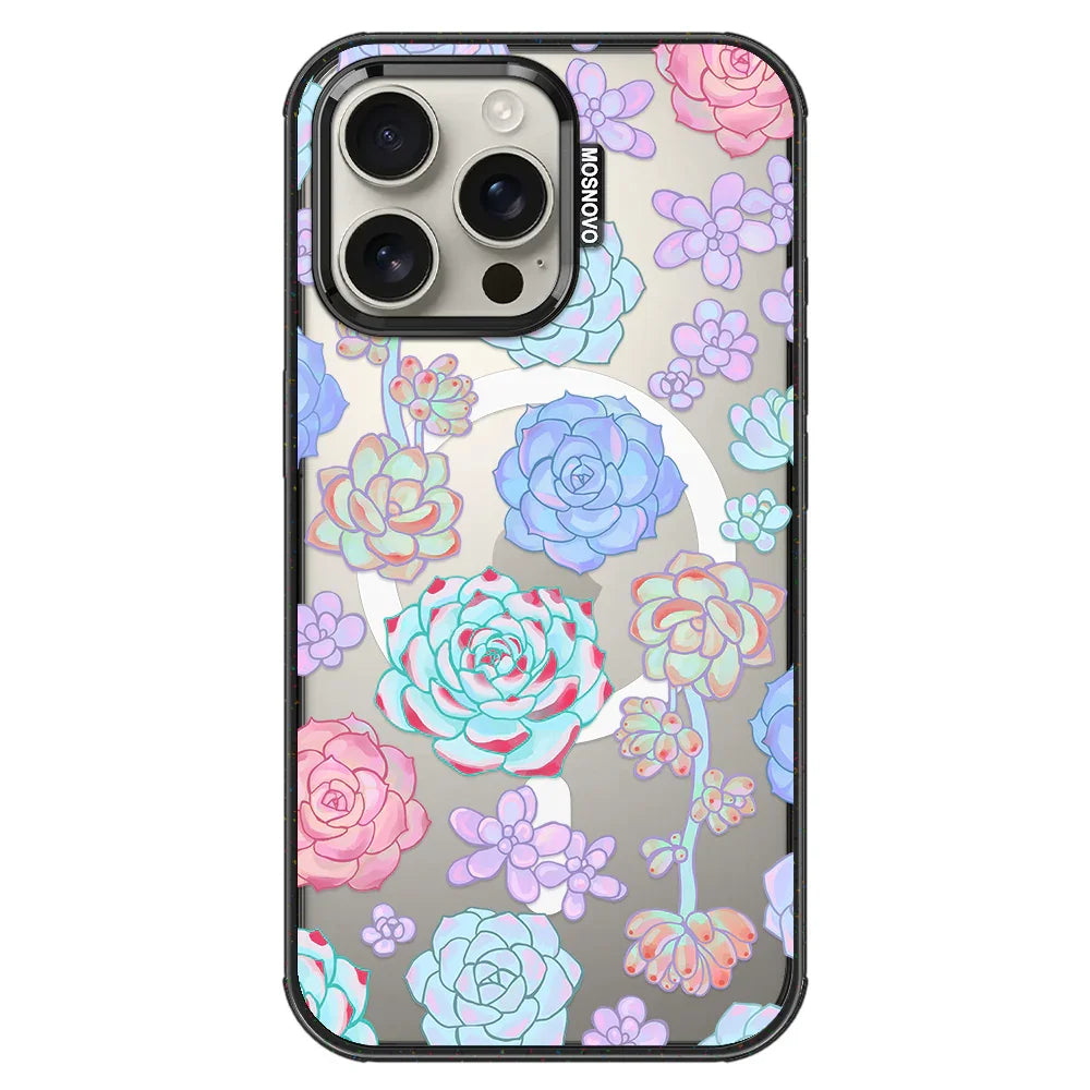 Succulents Phone Case - iPhone 16 Pro Max Case Clear Black ShockStone With MagSafe