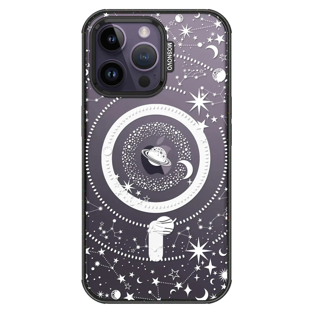 White Galaxy Phone Case - iPhone 14 Pro Max Case Clear Black ShockStone With MagSafe