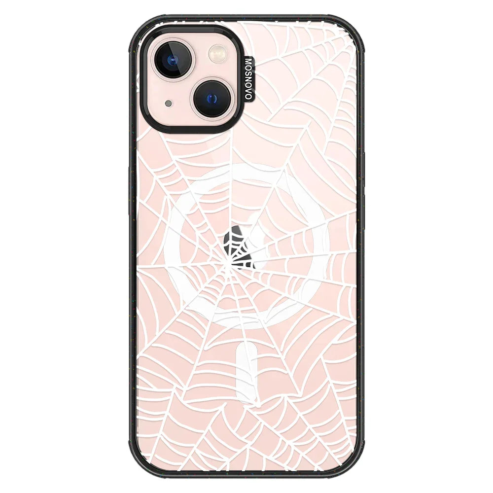 Spider Web Phone Case - iPhone 13 Case Clear Black ShockStone With MagSafe