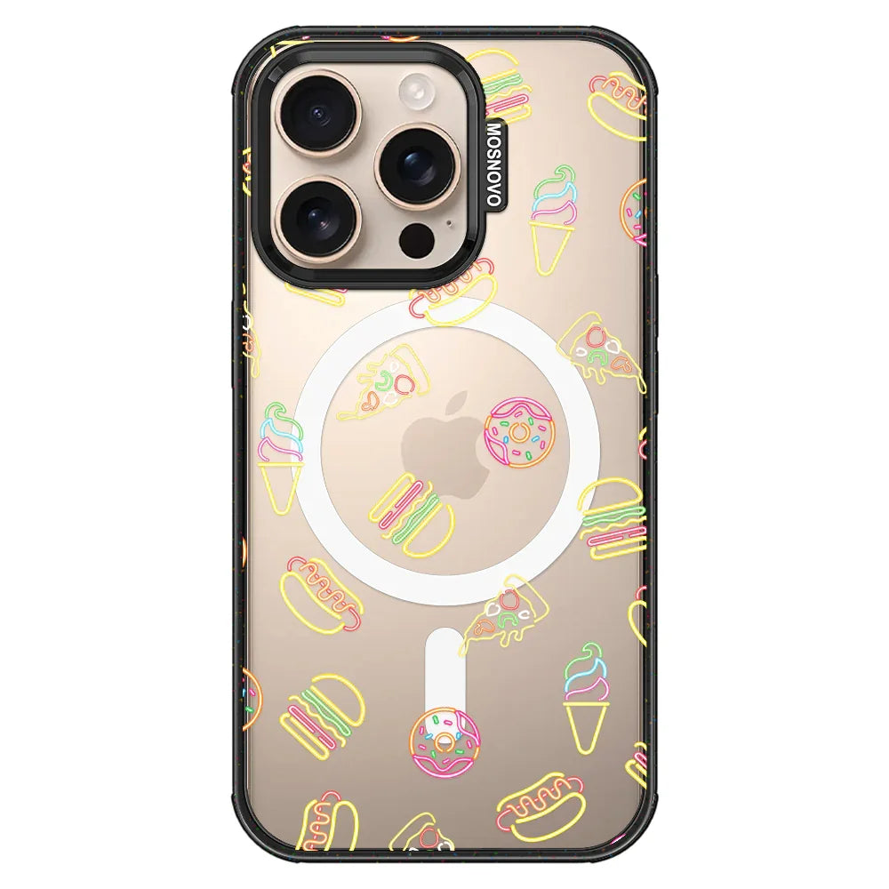 Neon Junk Food Phone Case - iPhone 16 Pro Case Clear Black ShockStone With MagSafe