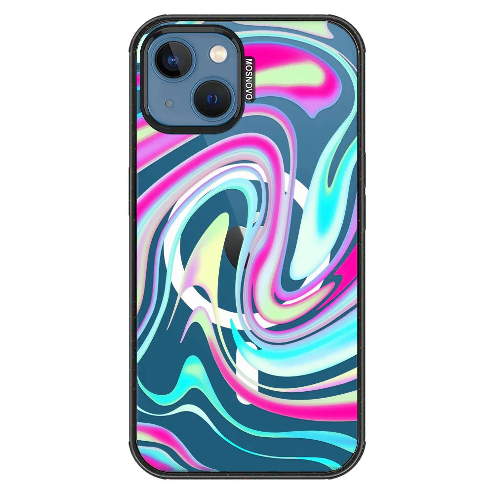 Psychedelic Swirls Phone Case - iPhone 13 Case Clear Black ShockStone With MagSafe