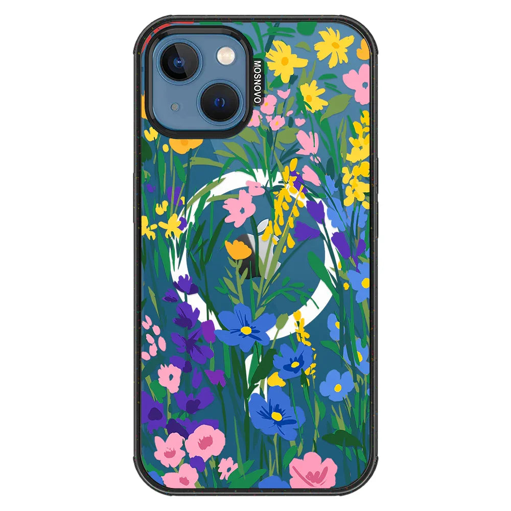 Spring Flower Phone Case - iPhone 13 Case Clear Black ShockStone With MagSafe