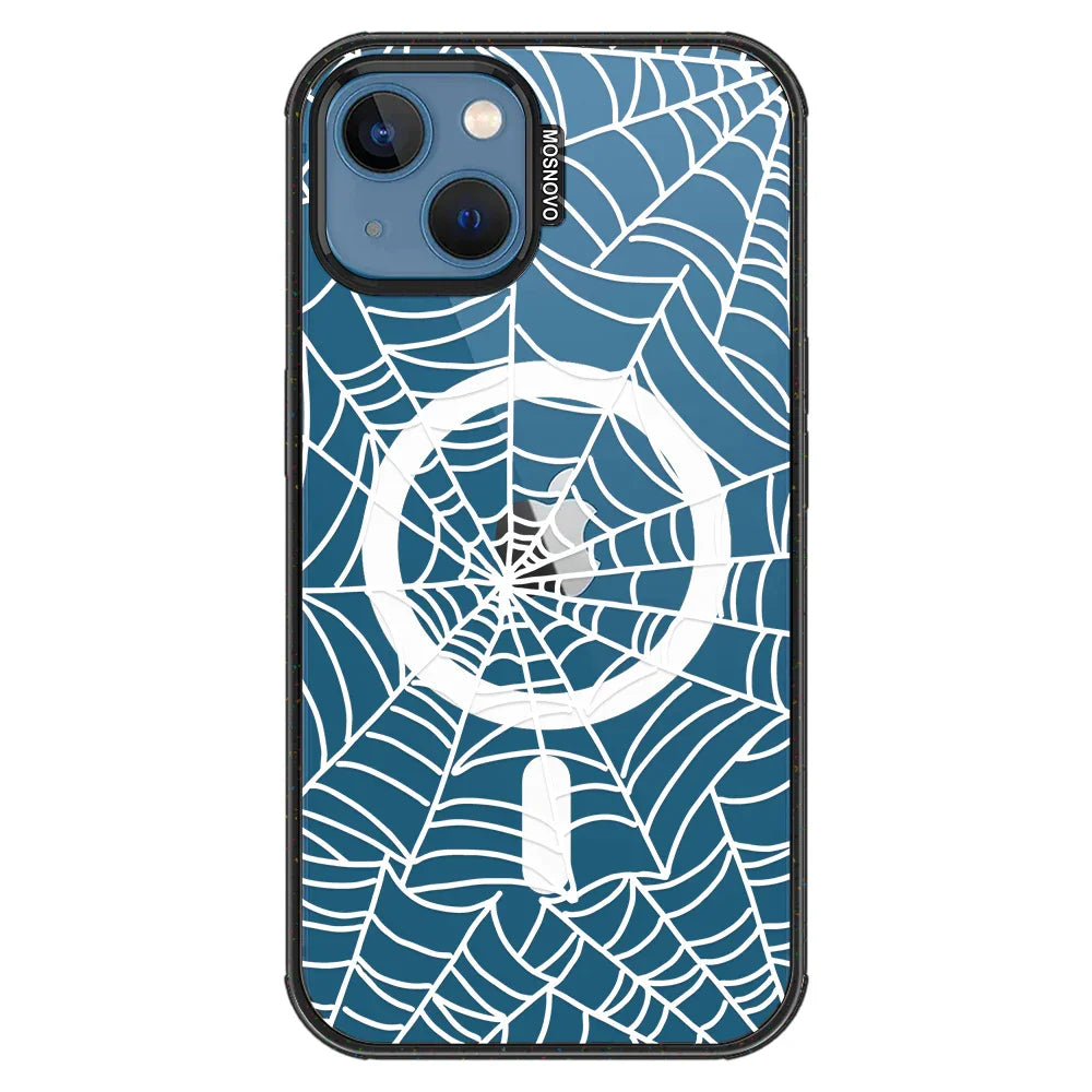 Spider Web Phone Case - iPhone 13 Case Clear Black ShockStone With MagSafe