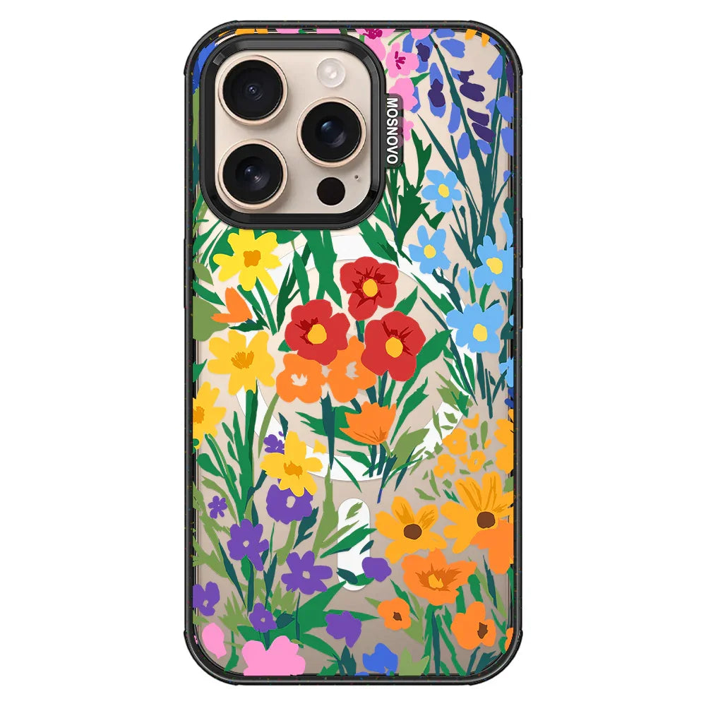 Spring Botanical Flower Floral Phone Case - iPhone 16 Pro Case Clear Black ShockStone With MagSafe