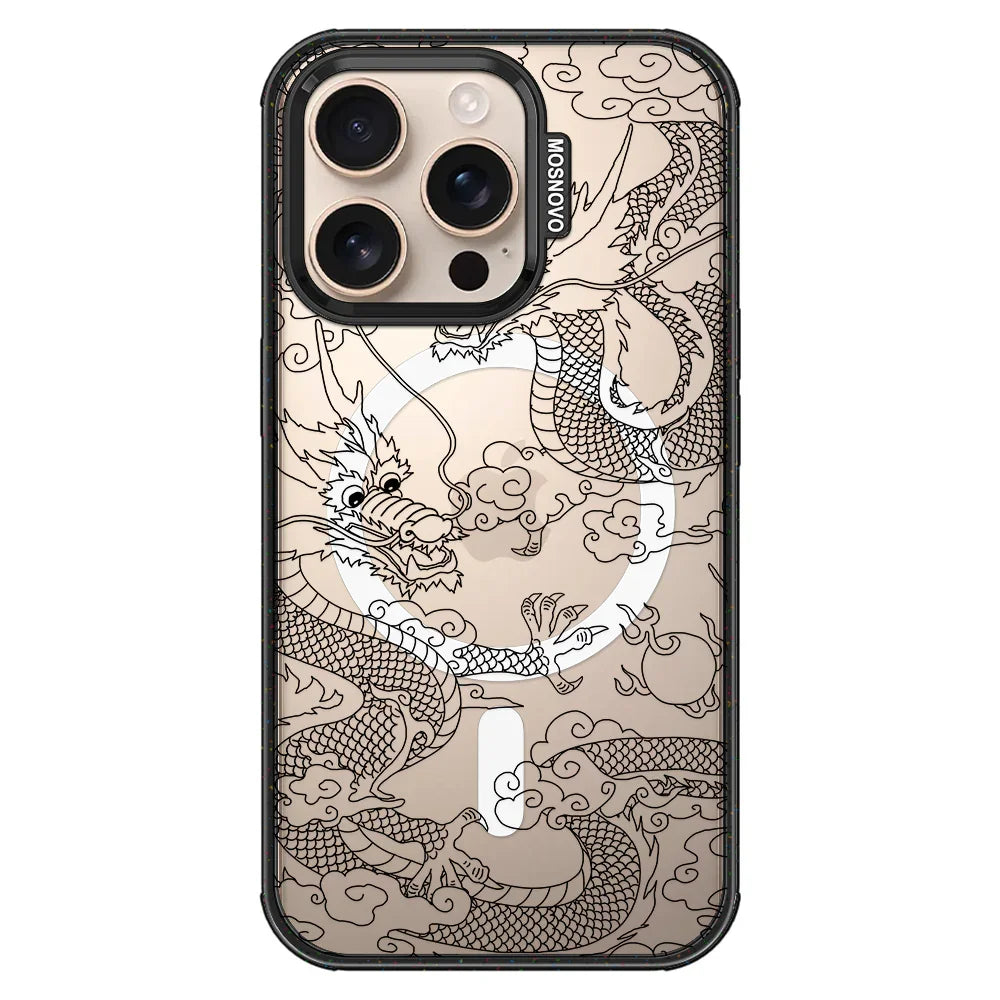 Black Dragon Phone Case - iPhone 16 Pro Case Clear Black ShockStone With MagSafe
