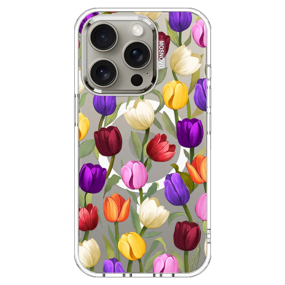 Colorful Tulips Phone Case - iPhone 15 Pro Case Clear With MagSafe