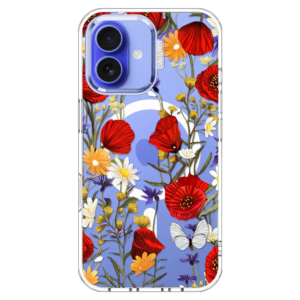Poppy Floral Phone Case - iPhone 16 Plus Case Clear With MagSafe