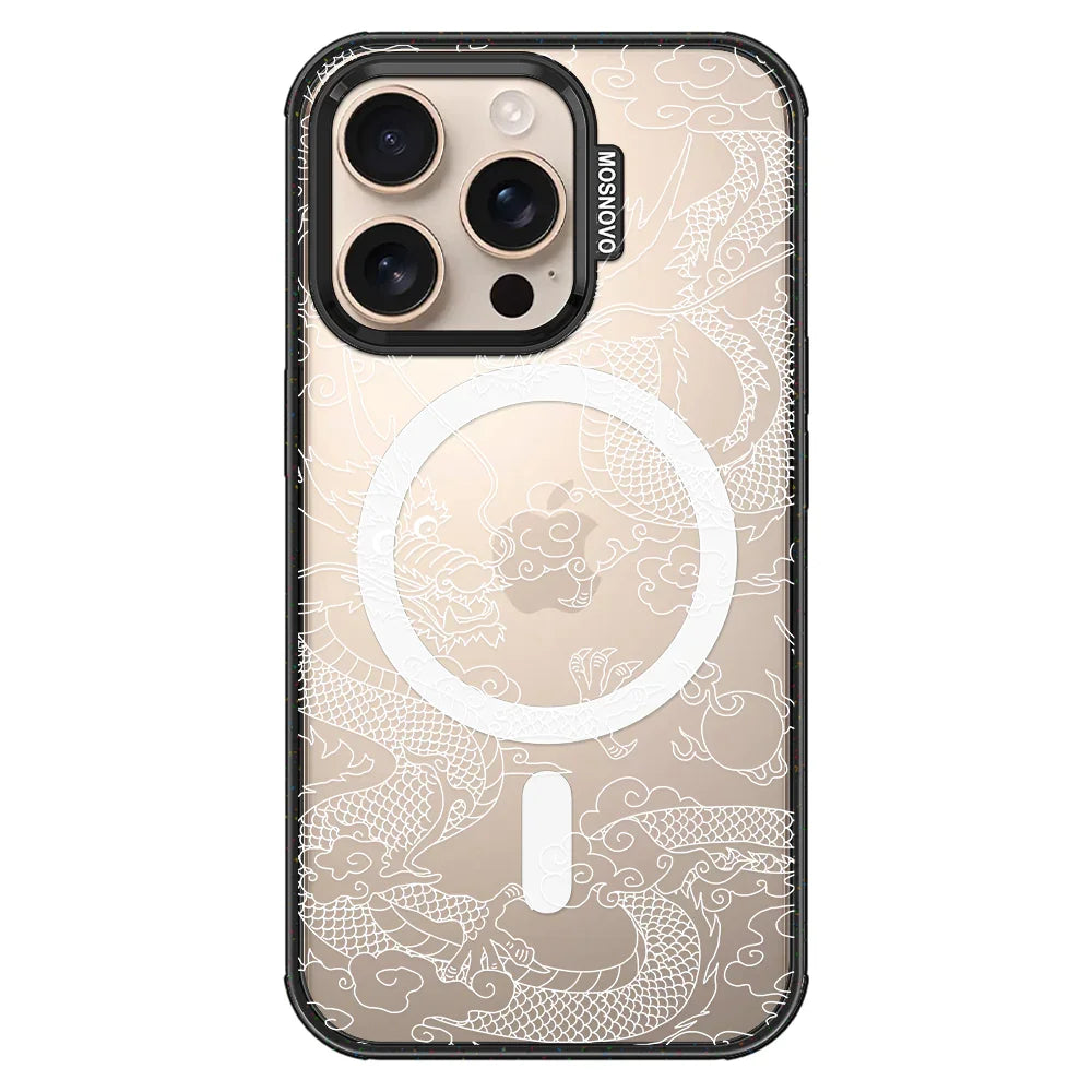 White Dragon Phone Case - iPhone 16 Pro Case Clear Black ShockStone With MagSafe