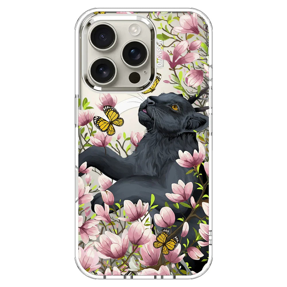 Black Leopard Garden Phone Case - iPhone 16 Pro Case Clear With MagSafe