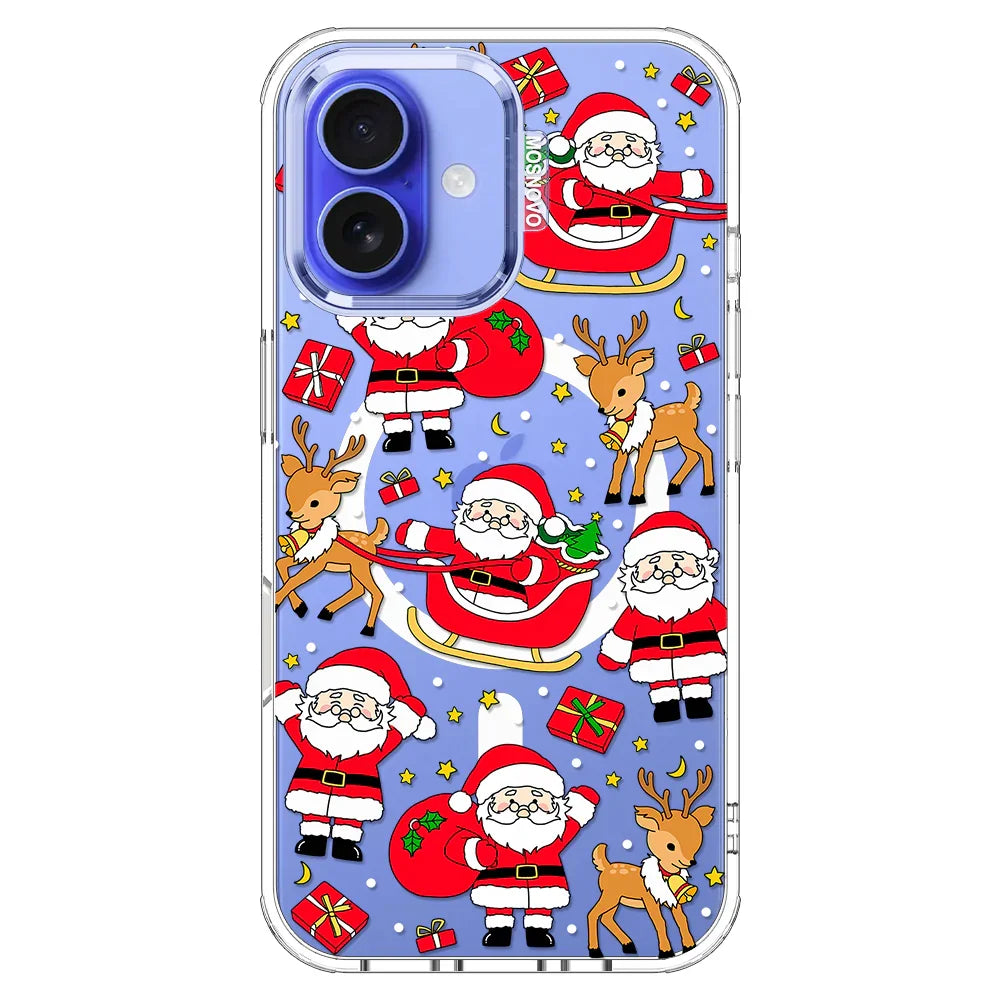 Cute Santa Claus Deer Phone Case - iPhone 16 Case Clear With MagSafe