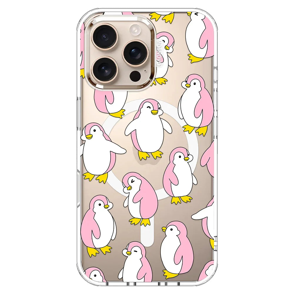 Pink Penguins Phone Case - iPhone 16 Pro Max Case Clear With MagSafe