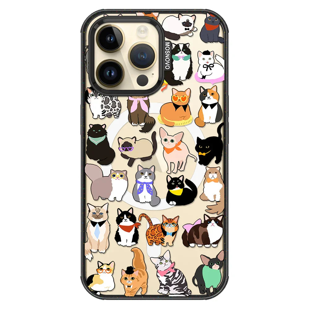 Cute Cat Phone Case - iPhone 14 Pro Max Case Clear Black ShockStone With MagSafe