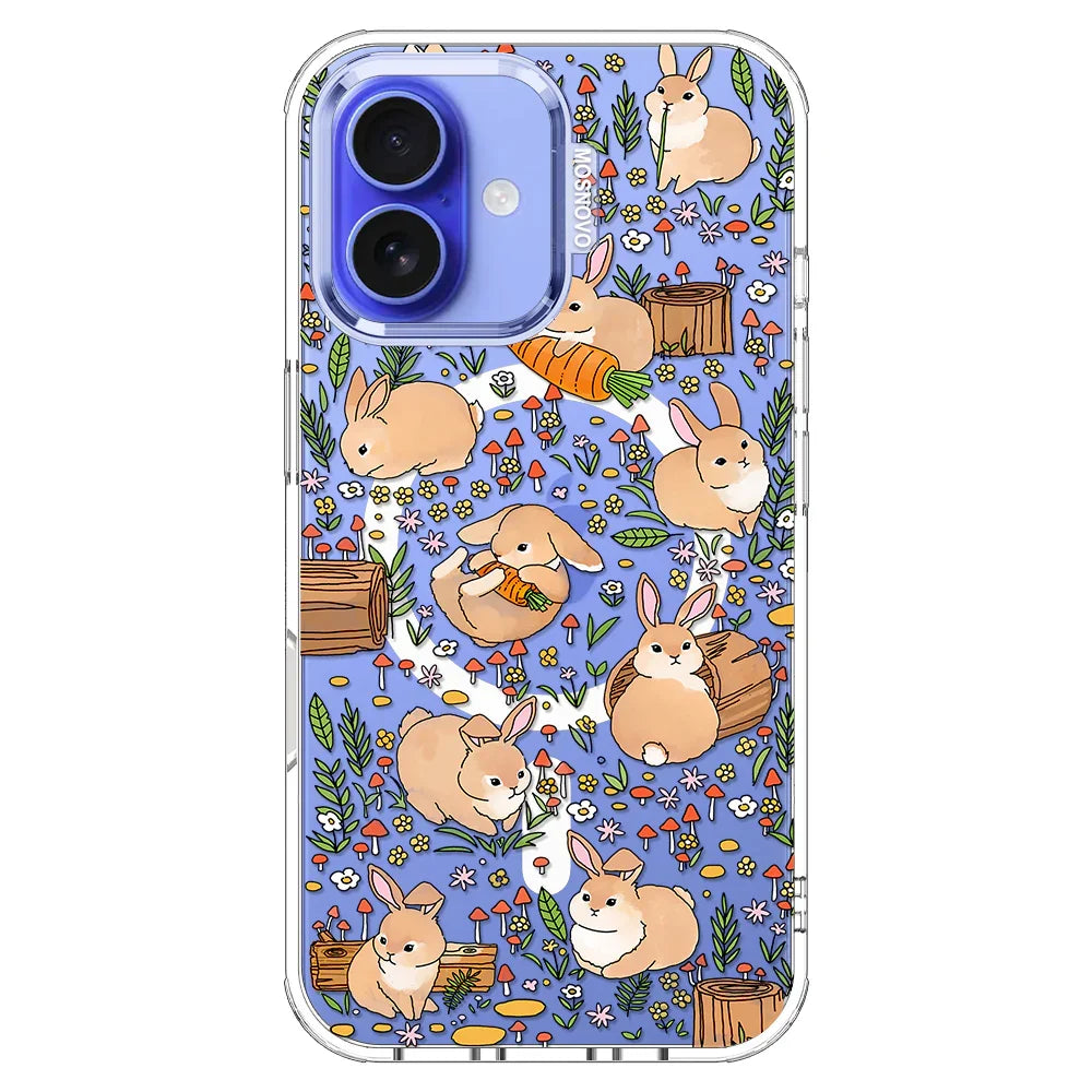 Cute Bunny Garden Phone Case - iPhone 16 Case Clear With MagSafe