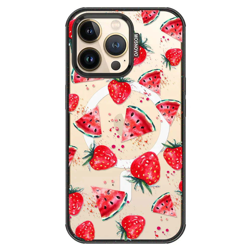 Watermelon Strawberry Phone Case - iPhone 13 Pro Case Clear Black ShockStone With MagSafe