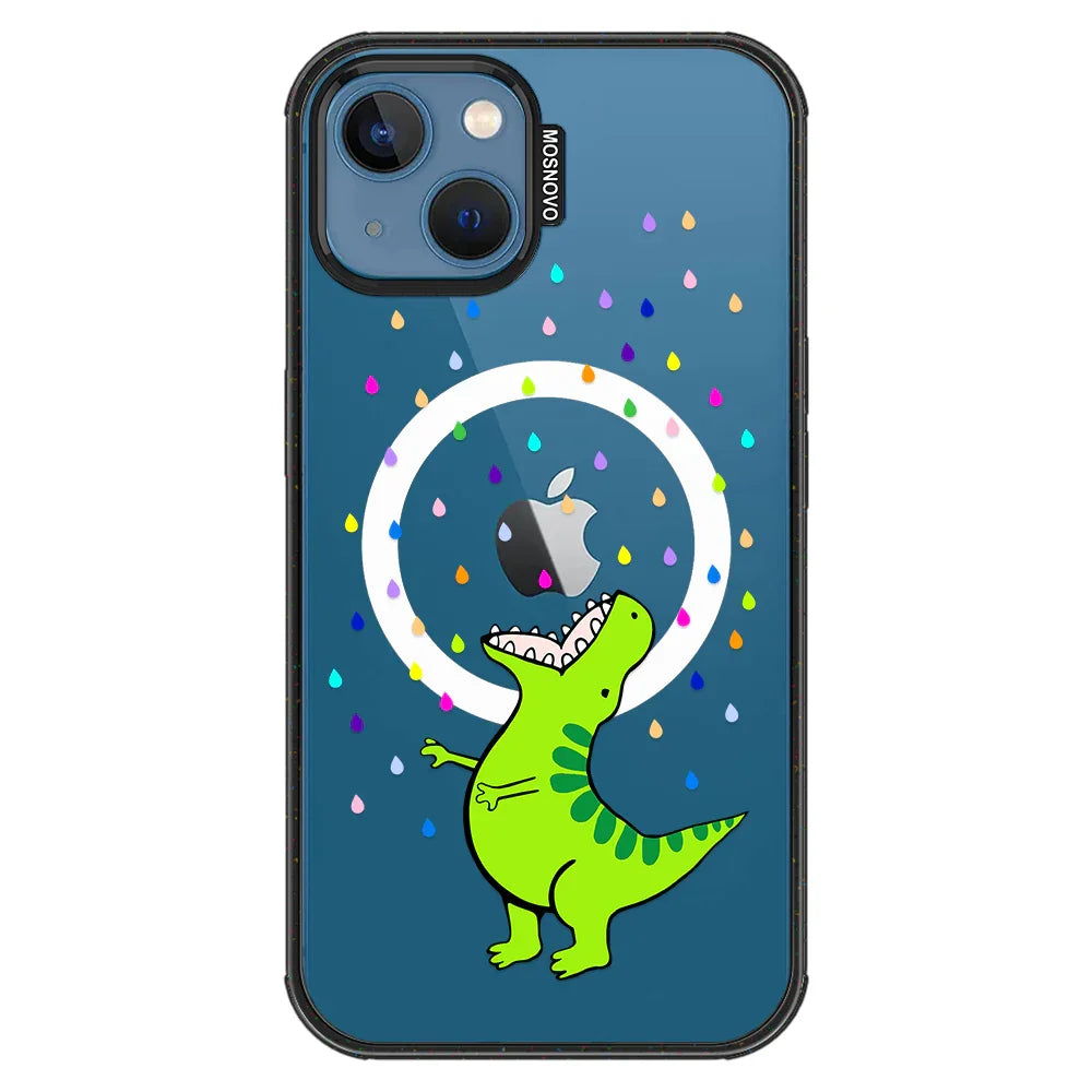 Rainbow Dinosaur Phone Case - iPhone 13 Case Clear Black ShockStone With MagSafe