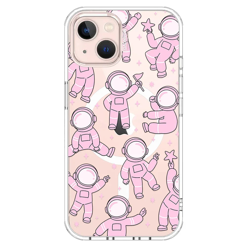 Pink Astronaut Phone Case - iPhone 13 Case Clear With MagSafe
