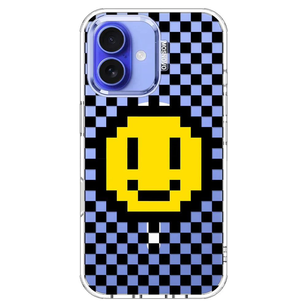 Smile Checkered Phone Case - iPhone 16 Case Clear With MagSafe