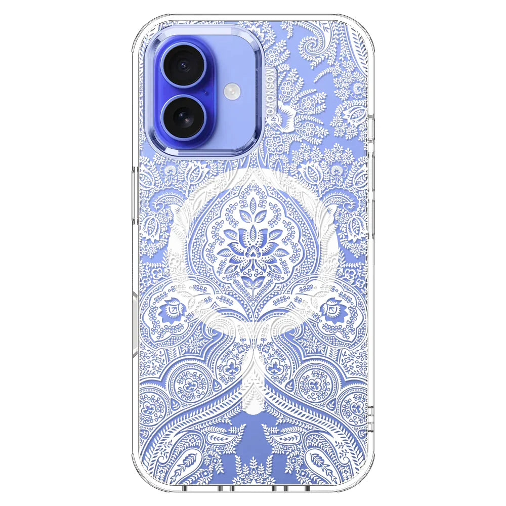 White Damask Phone Case - iPhone 16 Plus Case Clear With MagSafe