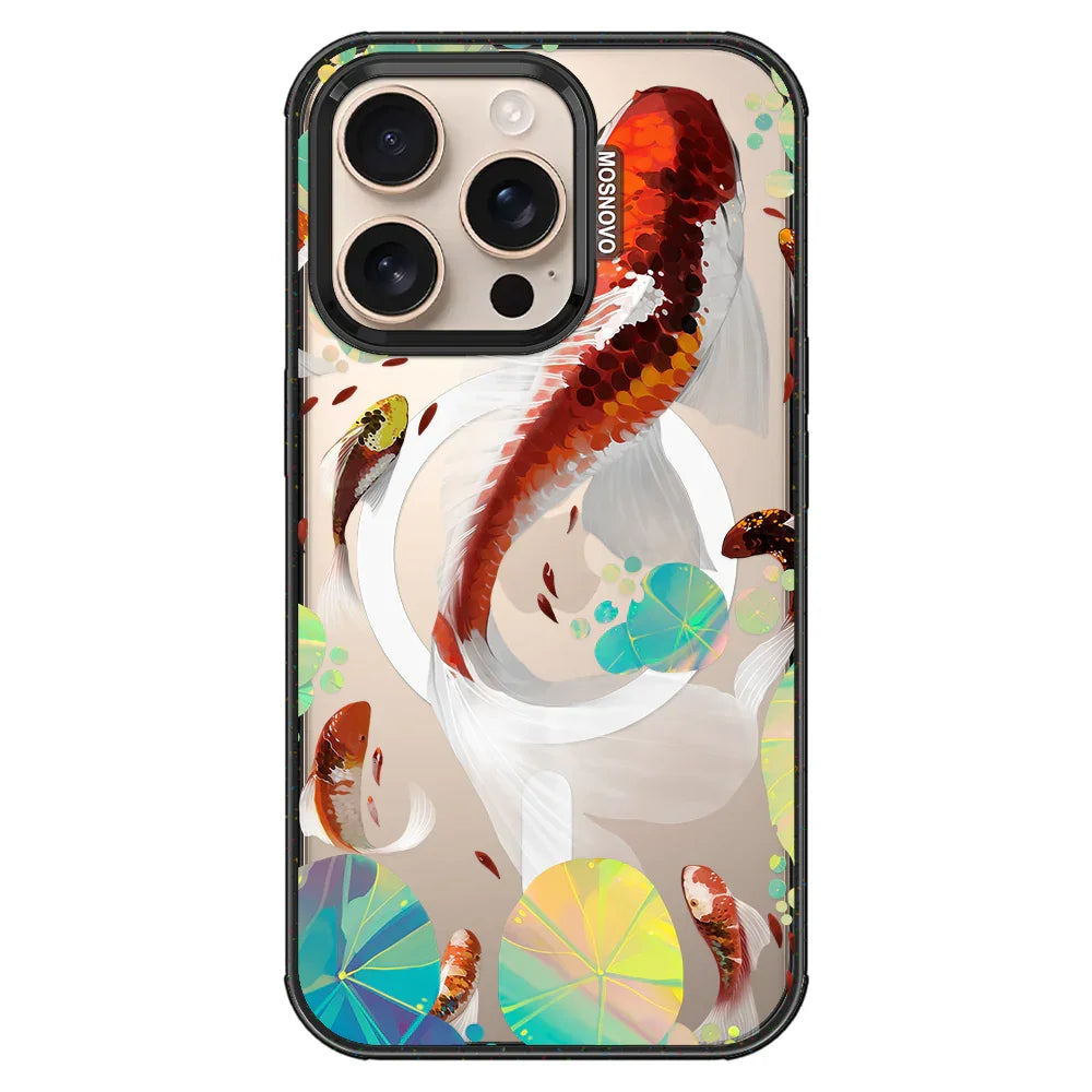 Koi Art Phone Case - iPhone 16 Pro Case Clear Black ShockStone With MagSafe