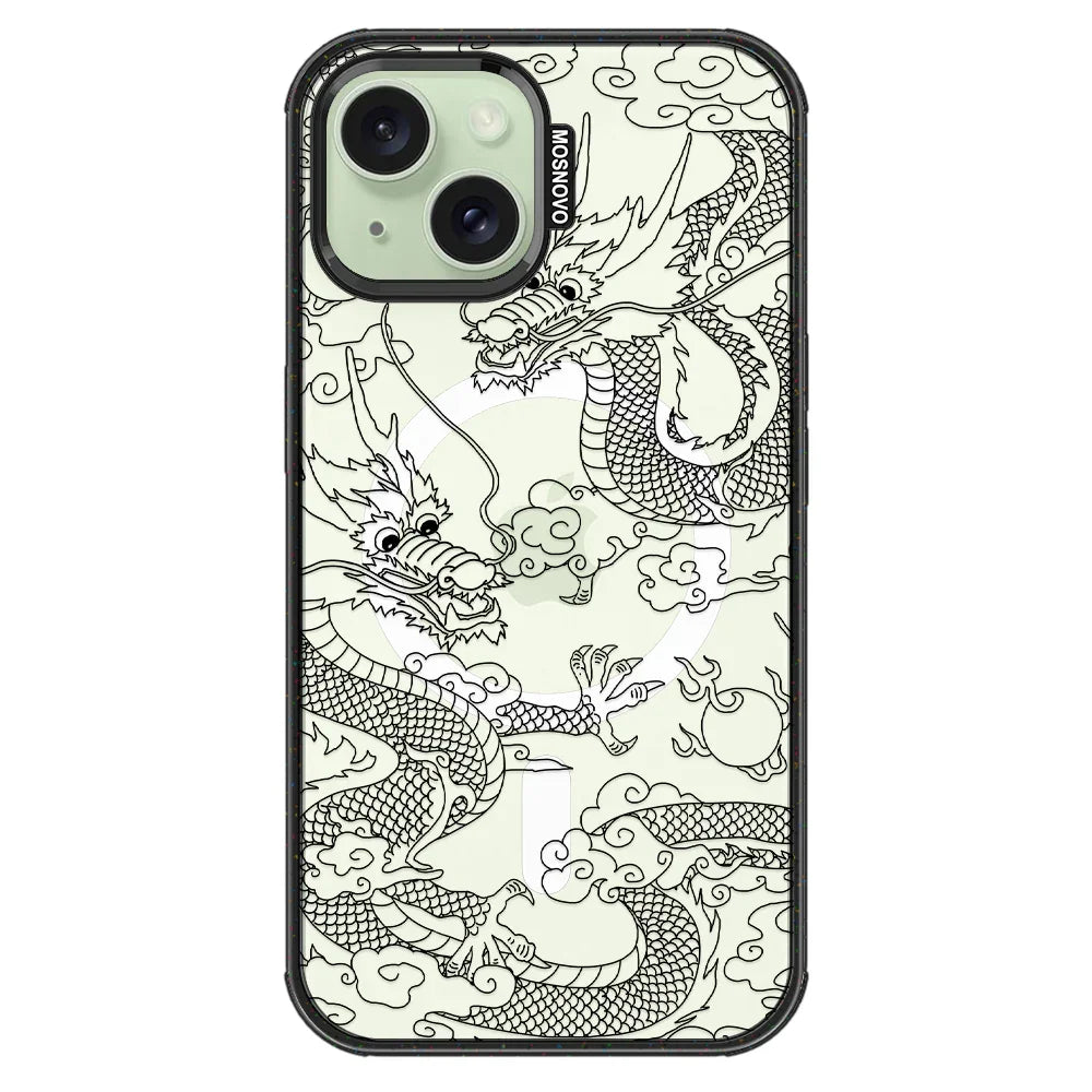Black Dragon Phone Case - iPhone 15 Case Clear Black ShockStone With MagSafe
