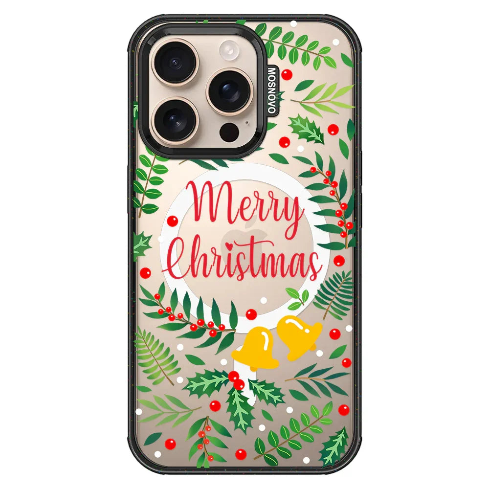 Merry Christmas Phone Case - iPhone 16 Pro Case Clear Black ShockStone With MagSafe