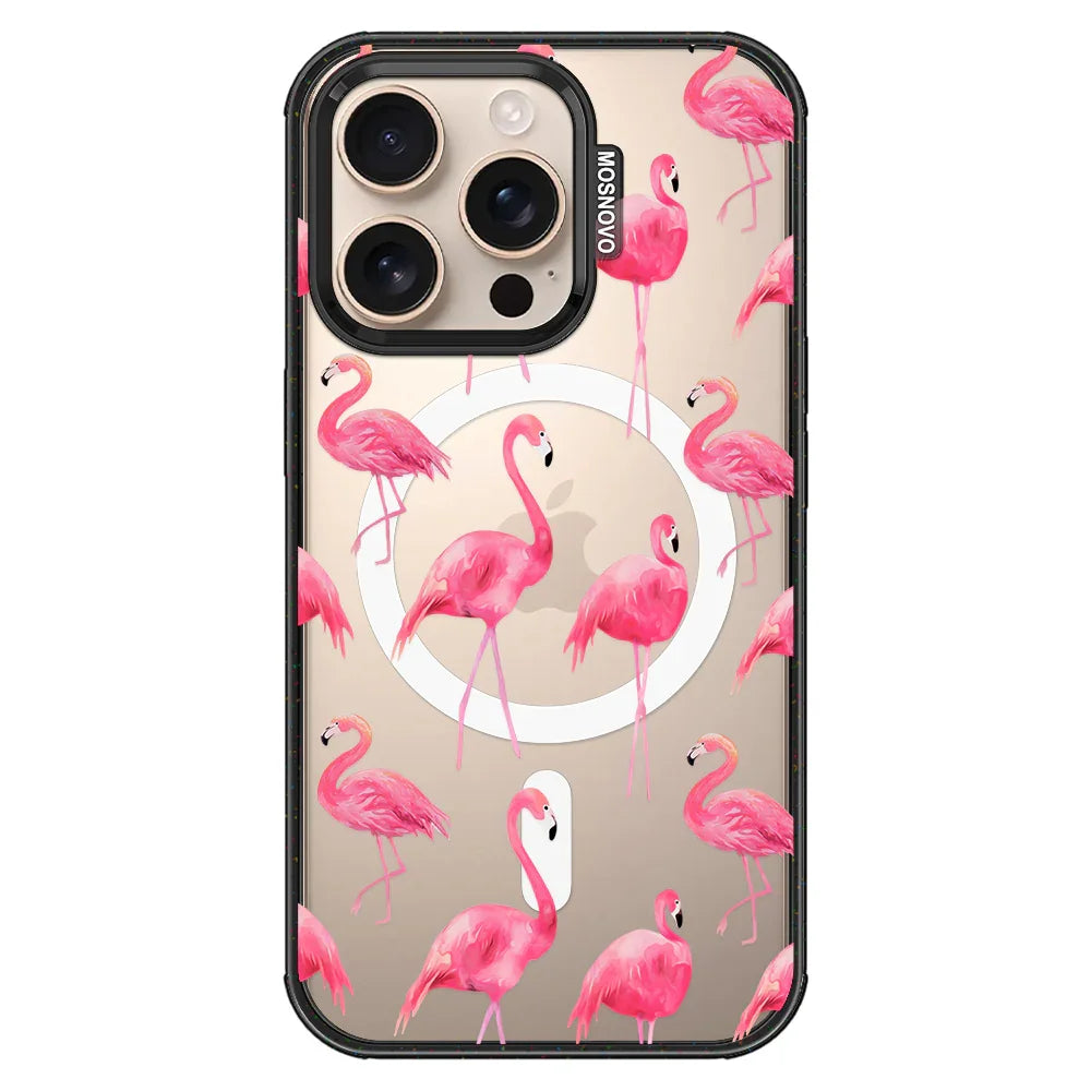 Flamingo Phone Case - iPhone 16 Pro Case Clear Black ShockStone With MagSafe