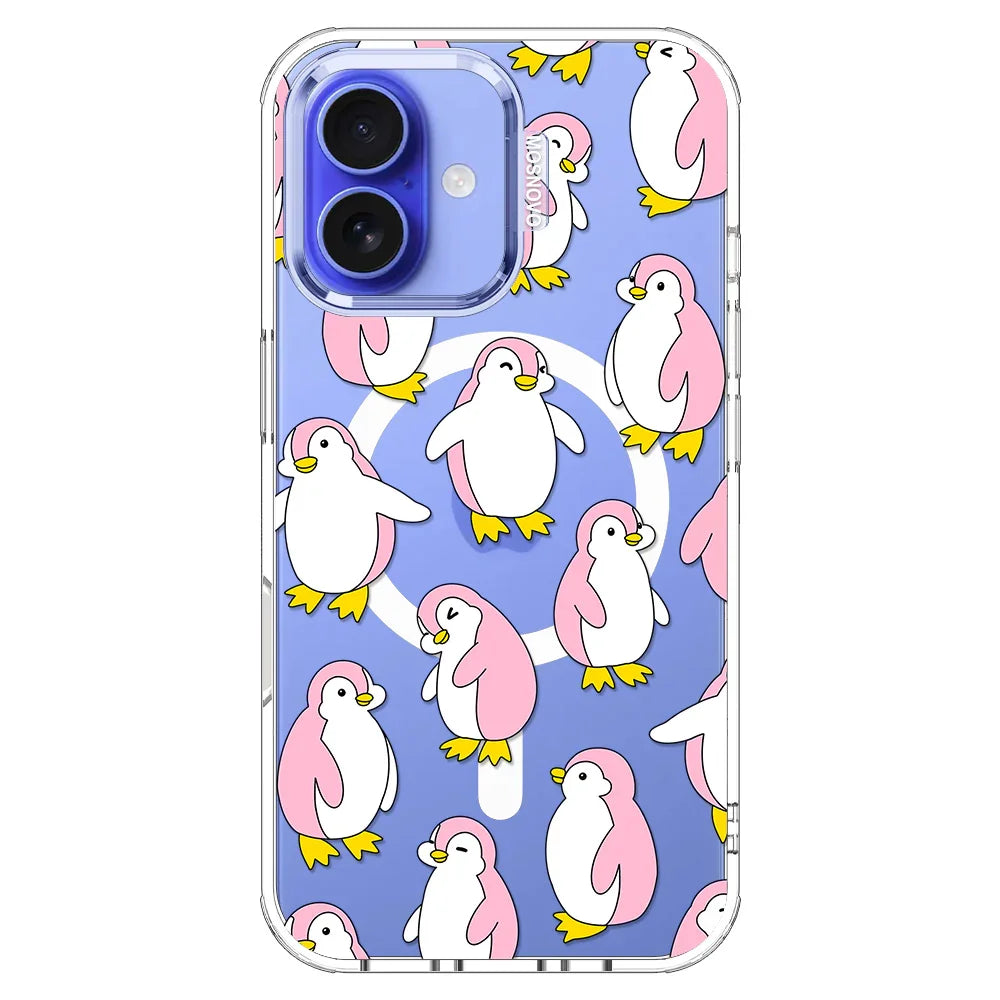 Pink Penguins Phone Case - iPhone 16 Plus Case Clear With MagSafe