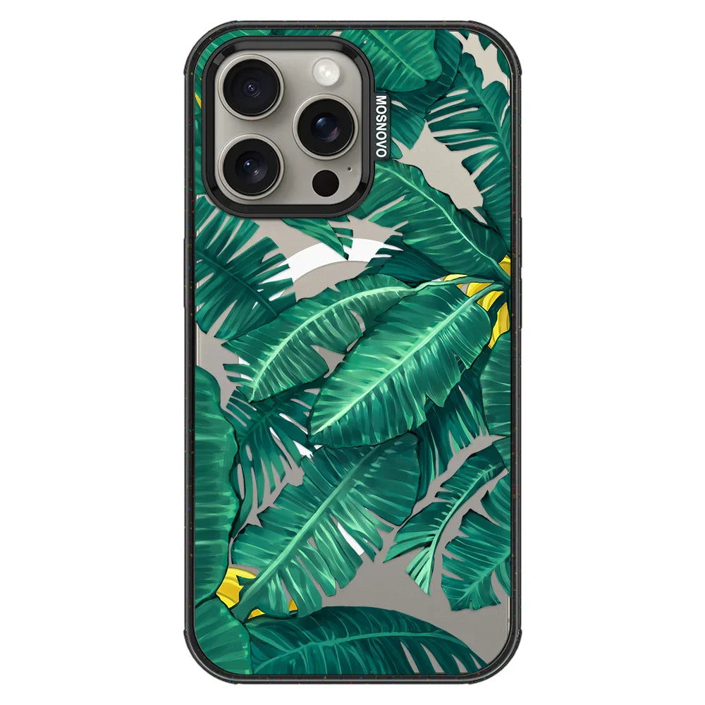 Banana Leaf Phone Case - iPhone 15 Pro Max Case Clear Black ShockStone With MagSafe