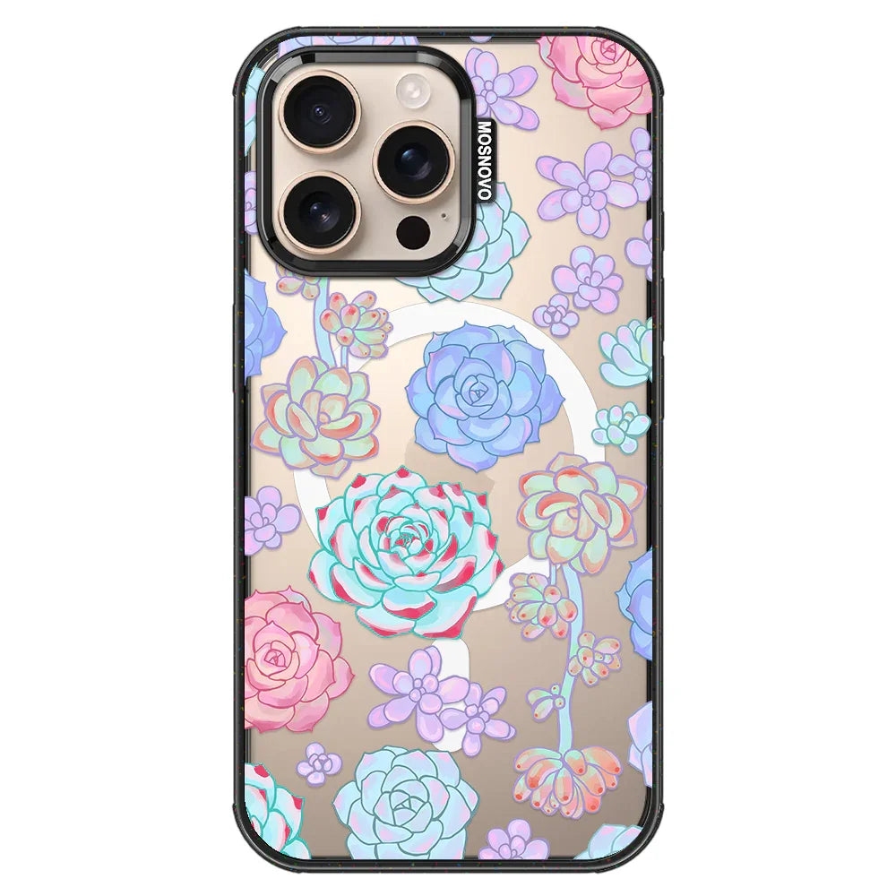 Succulents Phone Case - iPhone 16 Pro Max Case Clear Black ShockStone With MagSafe