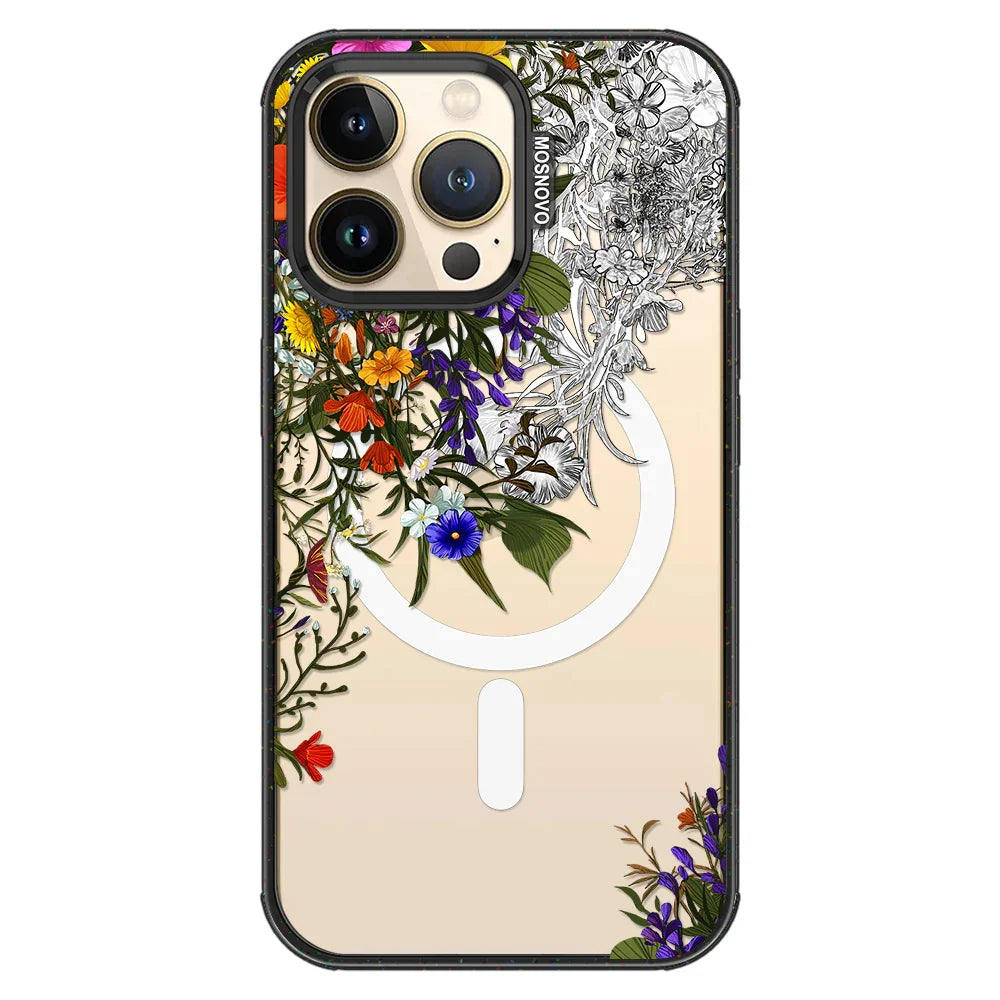 Spring Meadow Phone Case - iPhone 13 Pro Case Clear Black ShockStone With MagSafe