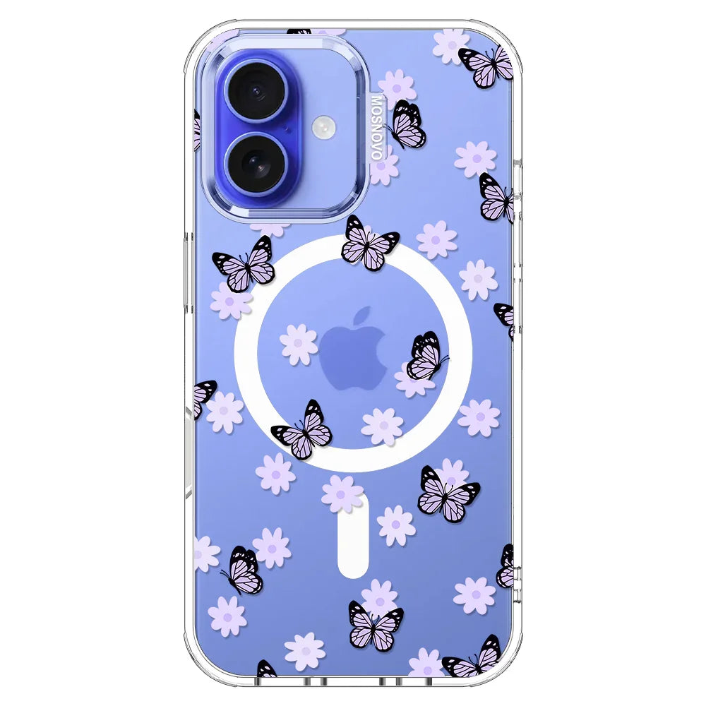Lilac Butterfly Phone Case - iPhone 16 Case Clear With MagSafe