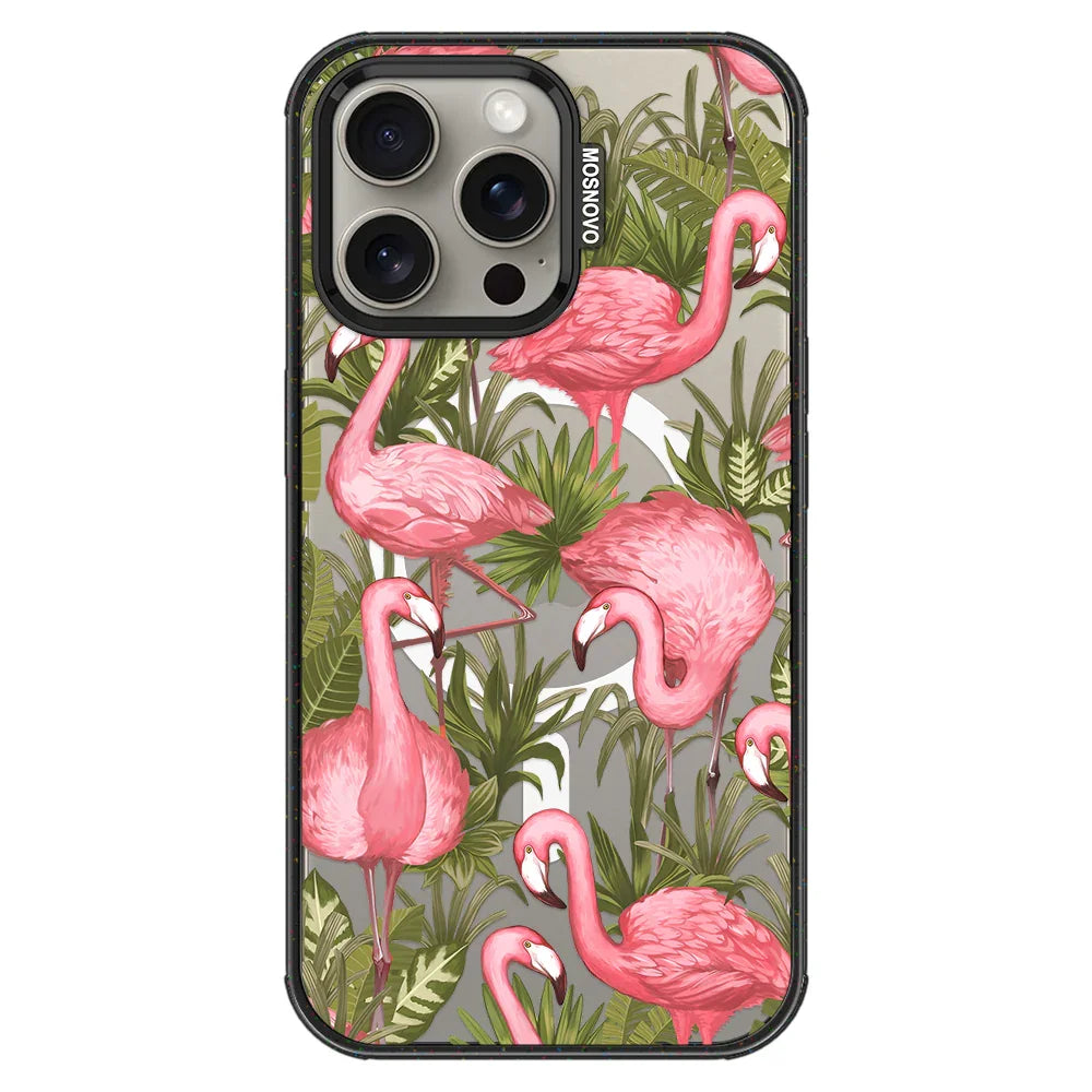 Flamingo Art Phone Case - iPhone 15 Pro Max Case Clear Black ShockStone With MagSafe