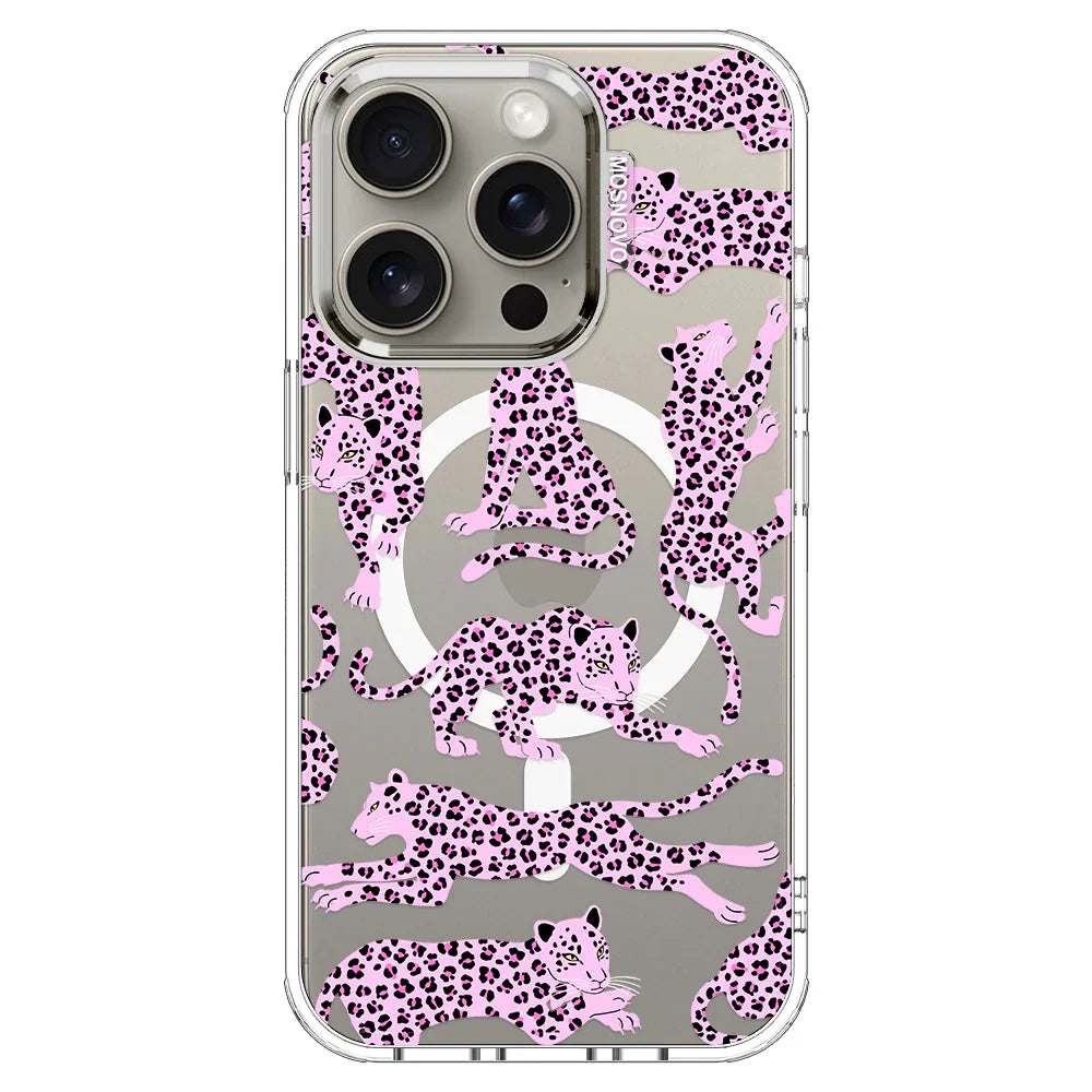Pink Leopard Phone Case - iPhone 15 Pro Case Clear With MagSafe