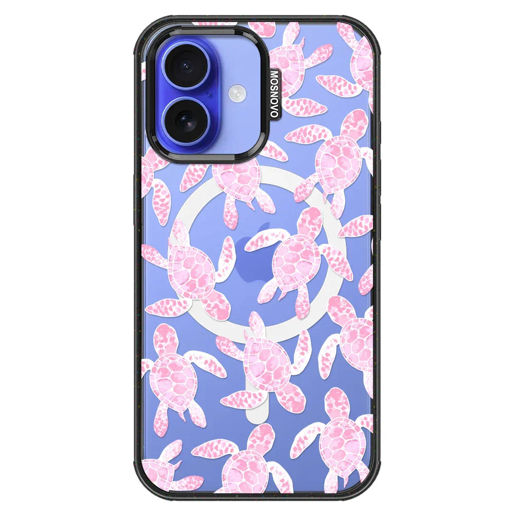 Pink Turtle Phone Case - iPhone 16 Plus Case Clear Black ShockStone With MagSafe