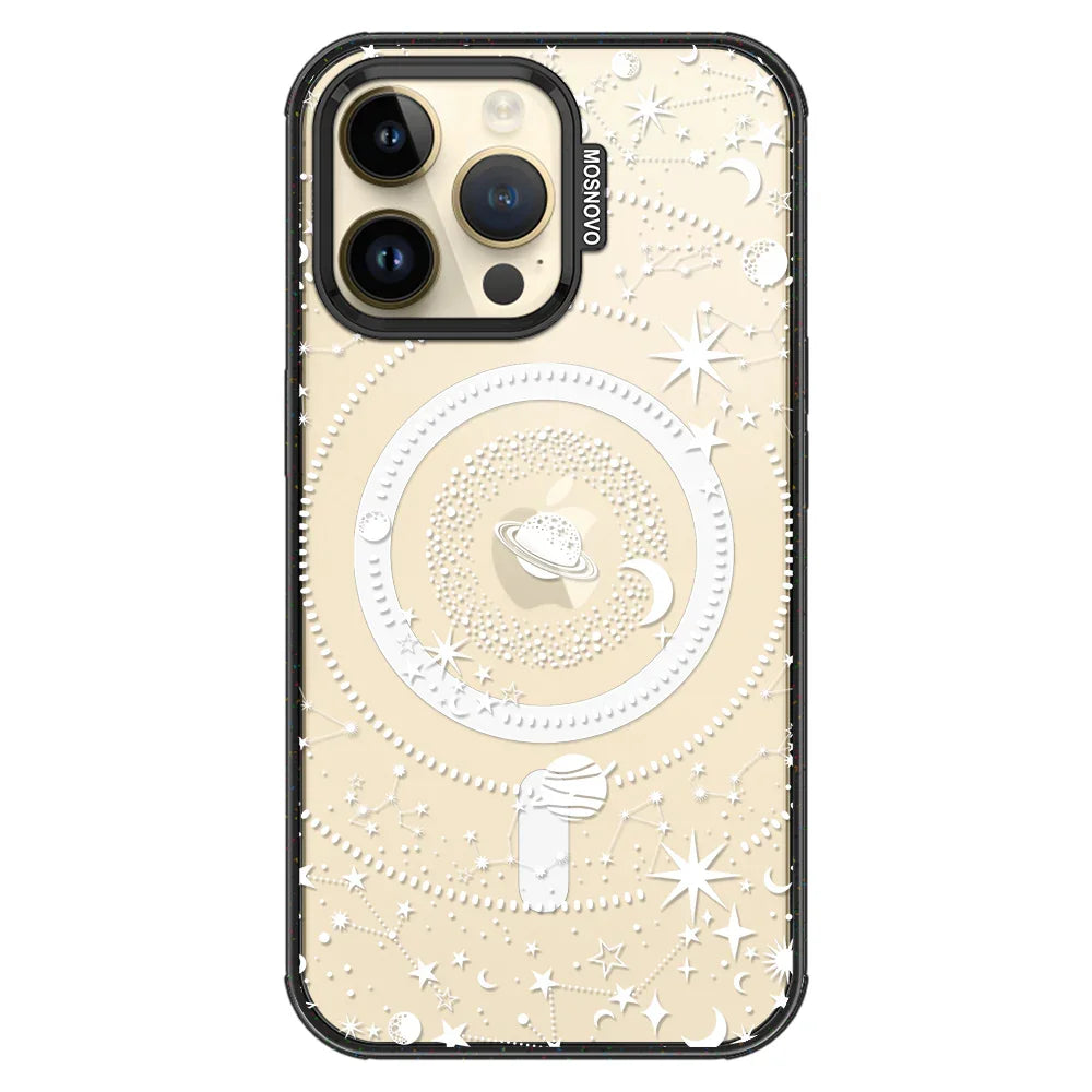 White Galaxy Phone Case - iPhone 14 Pro Max Case Clear Black ShockStone With MagSafe