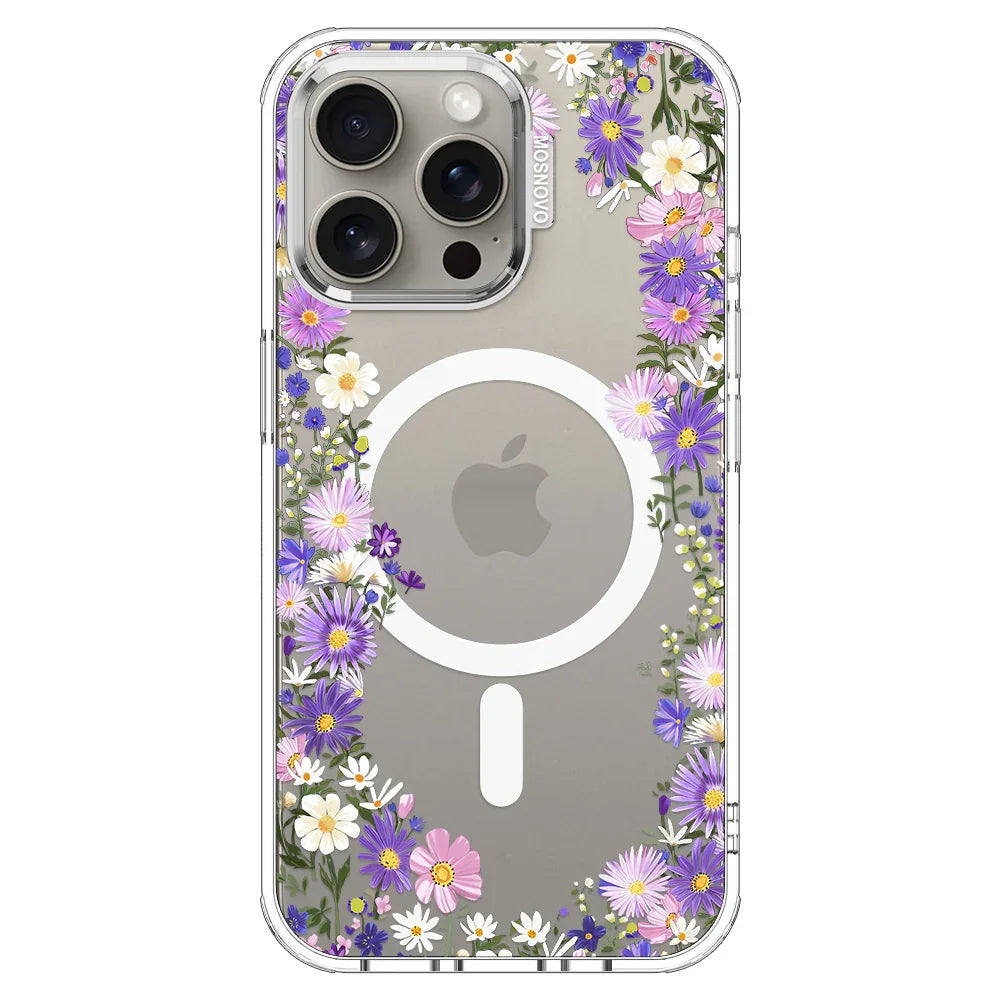 Purple Daisy Garden Phone Case - iPhone 15 Pro Max Case Clear With MagSafe