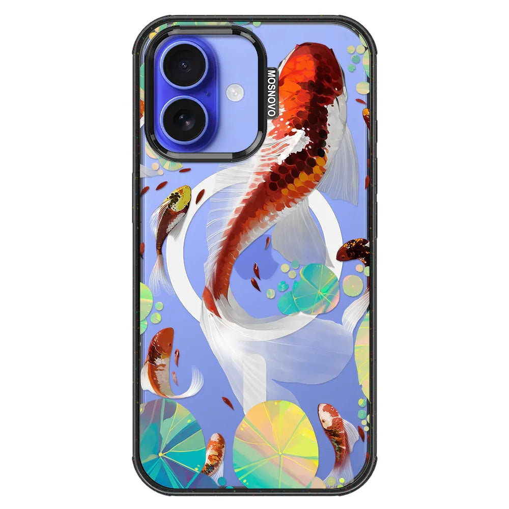 Koi Art Phone Case - iPhone 16 Case Clear Black ShockStone With MagSafe