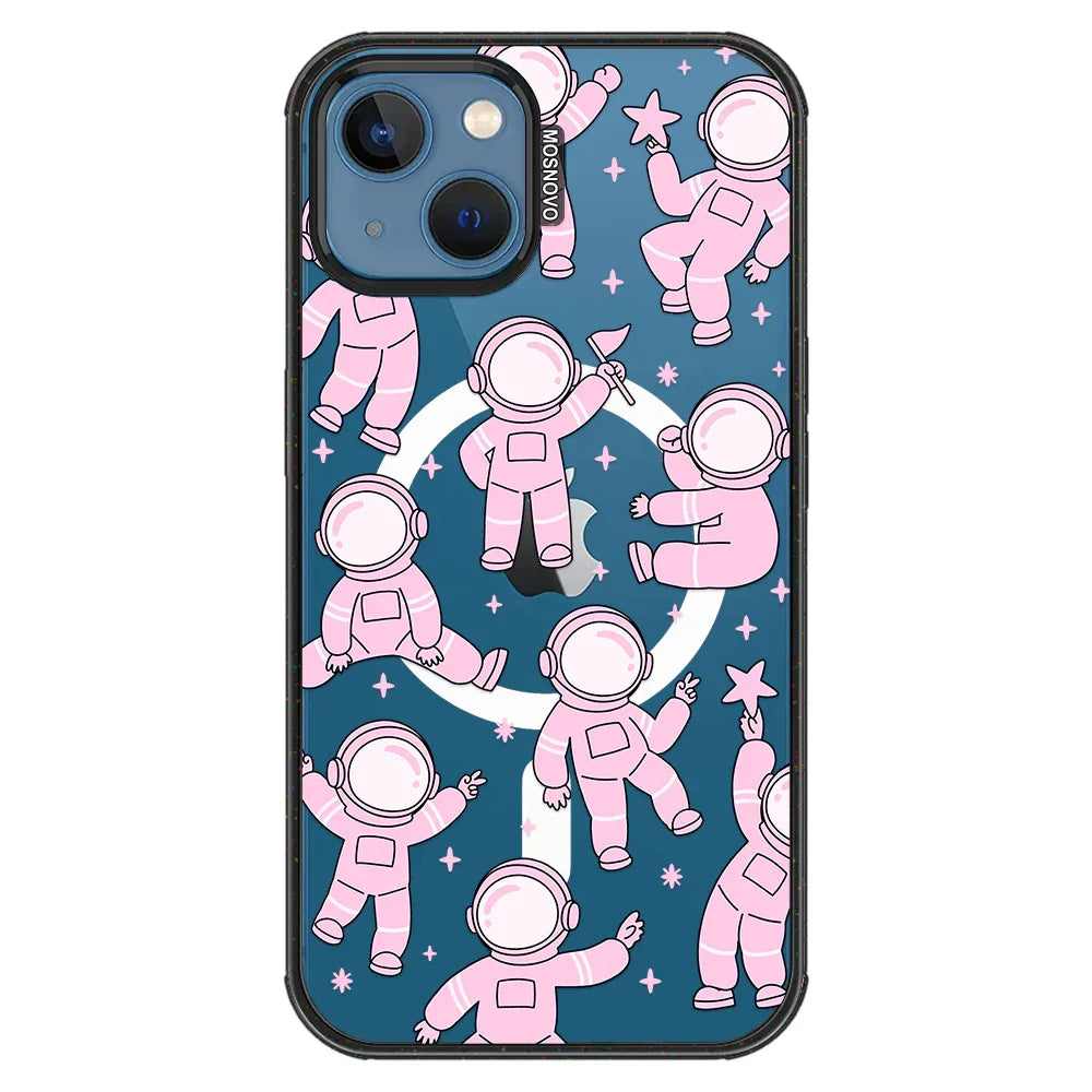 Pink Astronaut Phone Case - iPhone 13 Case Clear Black ShockStone With MagSafe