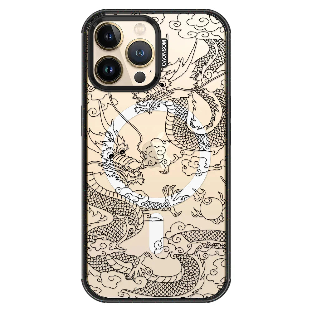 Black Dragon Phone Case - iPhone 13 Pro Max Case Clear Black ShockStone With MagSafe