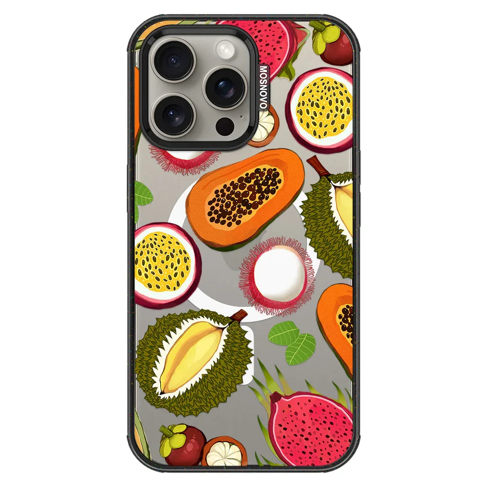 Tropical Fruits Phone Case - iPhone 15 Pro Max Case Clear Black ShockStone With MagSafe