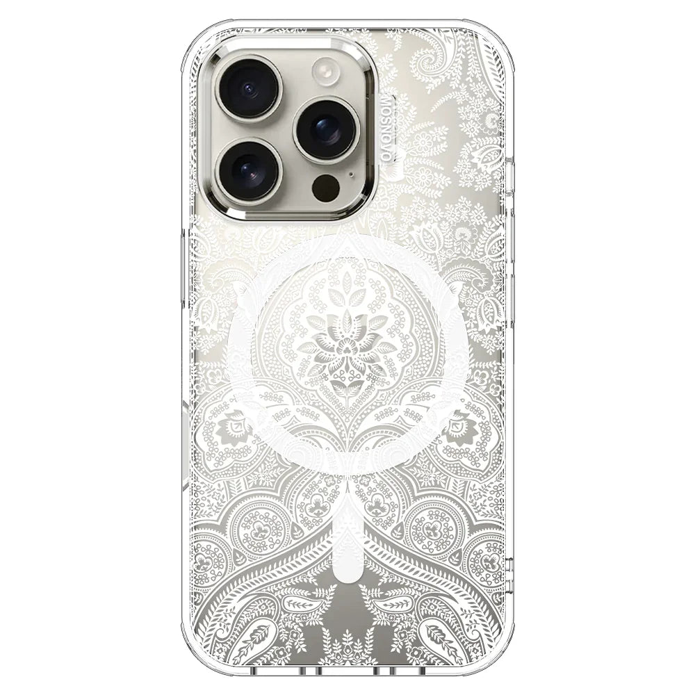 White Damask Phone Case - iPhone 16 Pro Case Clear With MagSafe