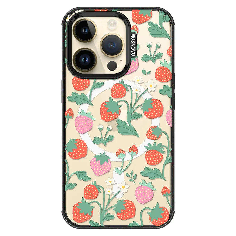 Cute Strawberry Phone Case - iPhone 14 Pro Case Clear Black ShockStone With MagSafe