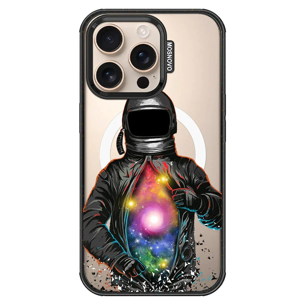 Mystery Astronaut Phone Case - iPhone 16 Pro Case Clear Black ShockStone With MagSafe