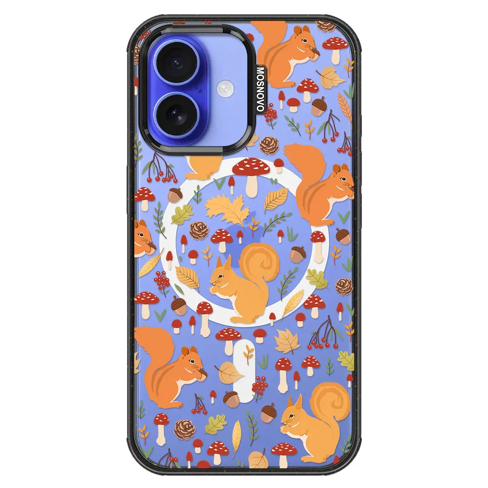 Autumn Squirrel Phone Case - iPhone 16 Plus Case Clear Black ShockStone With MagSafe