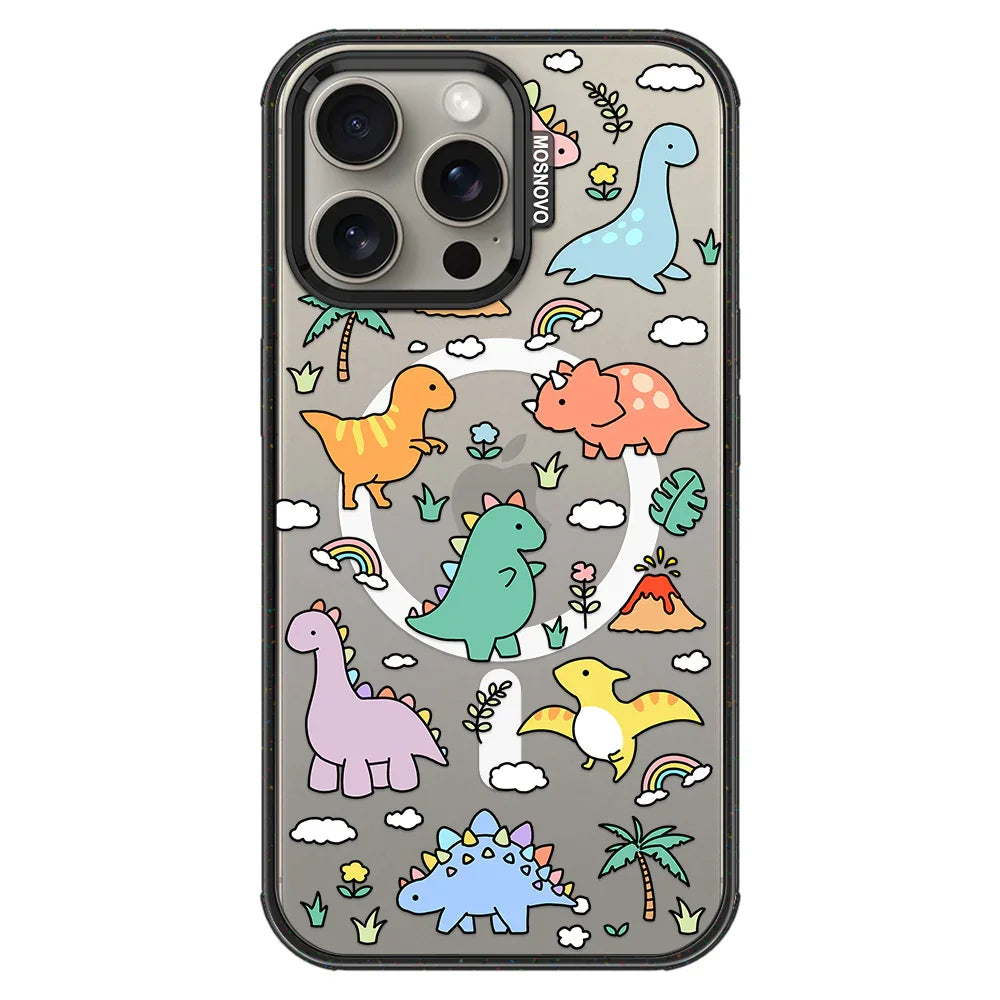 Dinosaur Land Phone Case - iPhone 15 Pro Max Case Clear Black ShockStone With MagSafe