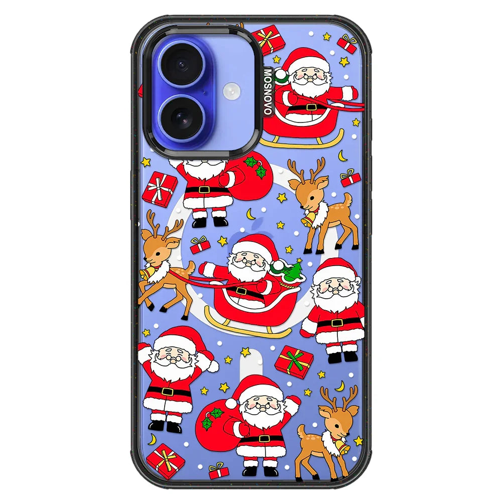Cute Santa Claus Deer Phone Case - iPhone 16 Case Clear Black ShockStone With MagSafe