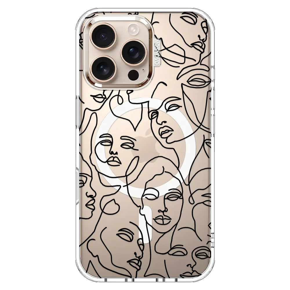 Abstract Face Line Art Phone Case - iPhone 16 Pro Max Case Clear With MagSafe
